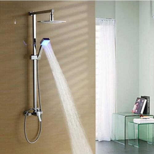 Copper rainfall shower faucet set, Bathroom shower faucet mixer wall mounted, Fashion brass shower faucet LED lamp shower head