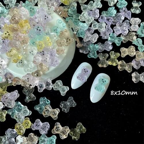 Cute Transparent Flat Back Little Bear 8X10MM Nail Art Rhinestones Three-Dimensional For DIY Manicure Decoration 30PCS/100PCS