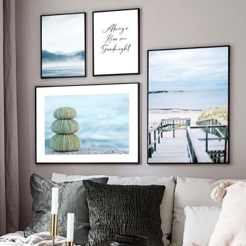 Home Lake Beach Wooden Steps Wall Art Canvas Painting Nordic Kiss Me Quote Poster and Print Wall Pictures for Living Room Decor