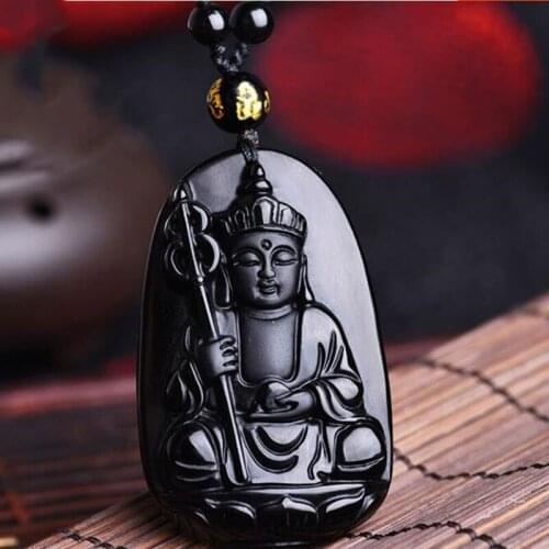 Natural Black Obsidian Stone Necklace Pendant fashionable men and women jewelry, Buddha Pendant Necklace Jewelry
