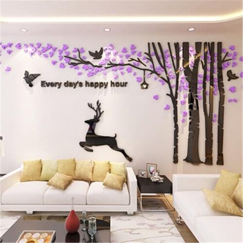 New Big 3D Acrylic Wall Stickers Tree Living Room Sofa TV Background Wall art Home Sticker Christmas Decoration Gift Forest Deer