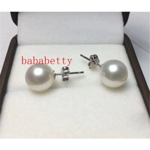 New natural freshwater pearls are round immaculate 925 sterling silver earrings 8-9MM AAA