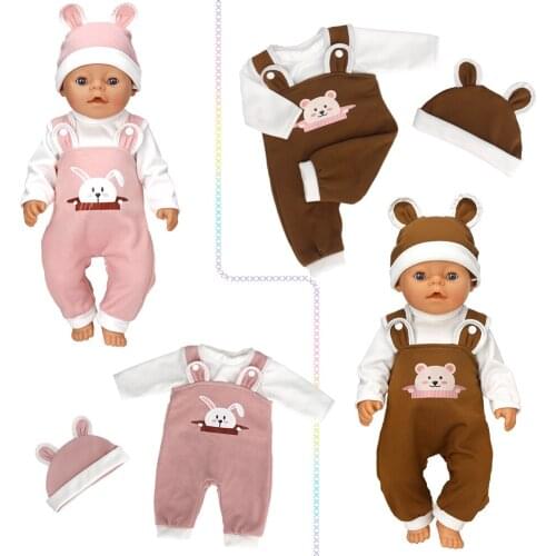 Clothes for doll fit 43cm Baby Toys born doll clothes accessories Fashion Bear Strap Set Pink, Brown