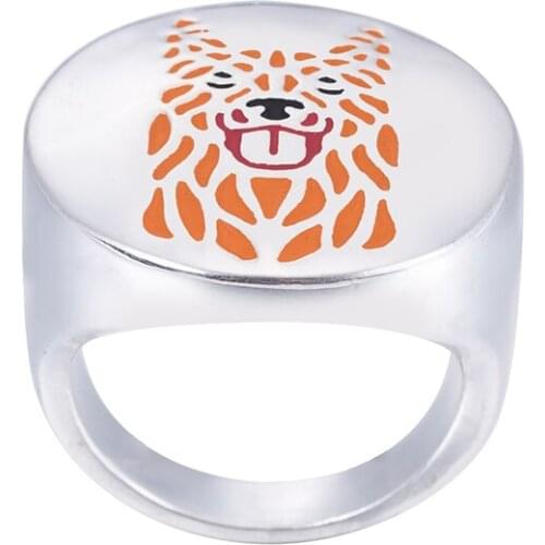 Wholesale Black German shepherd ring with color selection enamel jewelry lovers and owners-Pet