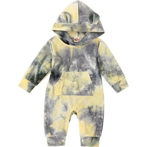 Autumn Newborn Baby Boy Girl Clothes Tie-dye Velvet Long-sleeved Rompers Infant Hooded Playsuit Clothing Kids Outfits Autumn Hot
