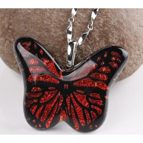 Butterfly Necklace Pendant Colored Foil Glass Charms For Jewelry Making Diy Necklace Accessories