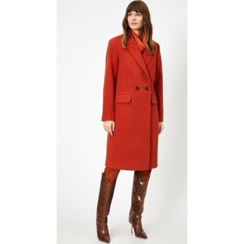 Womens Red Button Futher Coat 0 KAK06676EW
