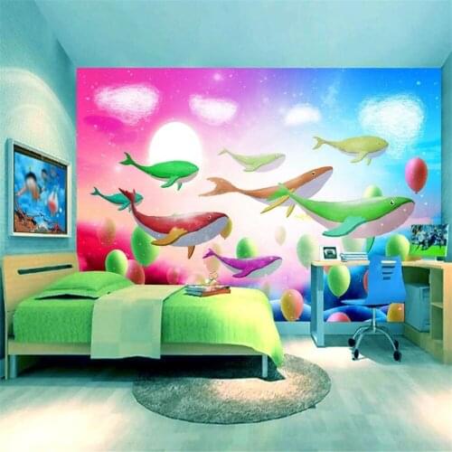 Custom 3D wallpaper mural childrens room whale hand-painted cartoon balloon living room bedroom background wall decoration pain