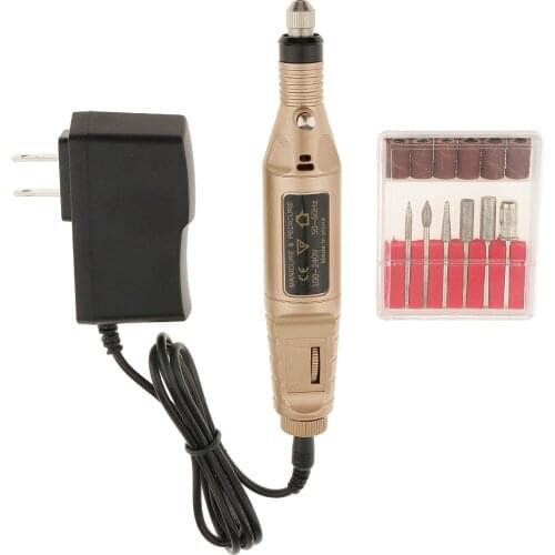 Protable Mini Electric Files Nail Drill Manicure Machine Buffer Bits Tools Kit Set for Hand Foot Nail Care Tools - US Plug Gold