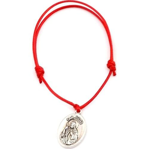 Hot ! 10pcs Adjustable Bracelets Red Waxes Rope Zinc Alloy San Judas Charm Adjustable Bracelets B-31