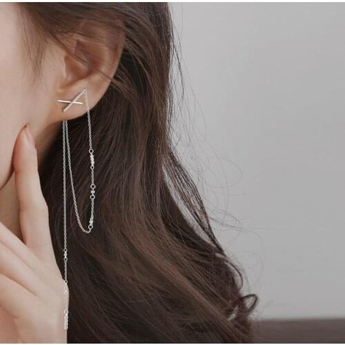925 Sterling Silver Cross Long Tassel Drop Earrings for Women Pave CZ Long Chain Earrings Boucle D'oreille Wedding Party Jewelry