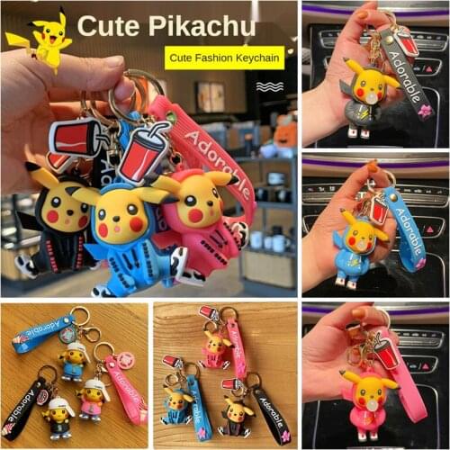 Pokemon Pikachu blowing bubbles Silicone Anime Keychain Man woman car key bag pendant fashion Accessories Exquisite aldult gift