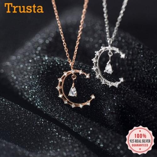 Trustdavis 925 Sterling Silver Moon Water Drop Shiny CZ Pendant Short Clavicle Necklace For Women Silver 925 Jewelry Gift DA773