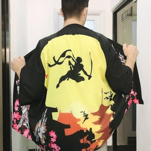 Japanese Kimono Clothes Haori Yukata Men Japanese Kimono Traditional Cardigan Men Jacket Asian Clothes Japanese Top FF3004