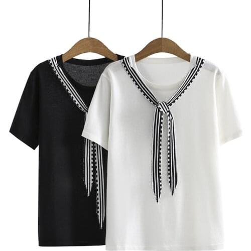 Womens Clothing T-Shirts Plus Size 2021 Summer Wear The New Show Thin Tees Loose With Ice Silk Knitting Short Sleeve Tops