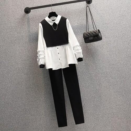 Plus size oversized Summer Solid color patchwork shirt and legging pants suits for women korean casual 4XL two piece sets women