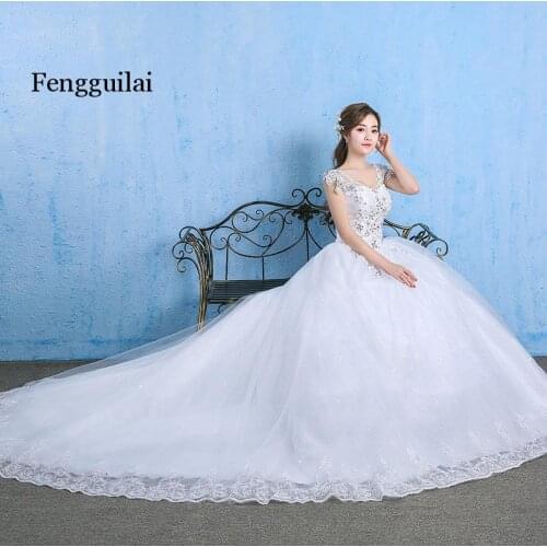 Plus Size Dress Elegant Lace Appliques V-neck 2020 Crystal Lace Up White Vestido De Noiva