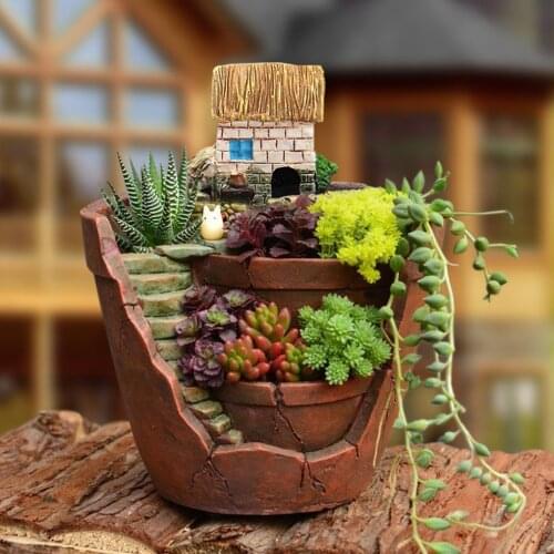 1pcs Creative Plants Pot With City Of Sky Flowerpot Combination Resin Succulent Plant Pot DIY Flower Pot Home Decoration Gift