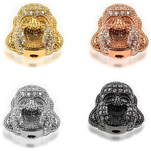 15*13mm Buddha head crystal micro pave cz zircon cubic zirconia beads DIY Copper necklace charm bracelet connectors ihj4