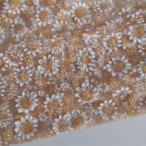 2 Yards Lovely Daisy Print Tulle Mesh Lace Fabric Dense Floral For DIY Sewing Wedding Bridal Veil Lace Top Baby Summer Dress