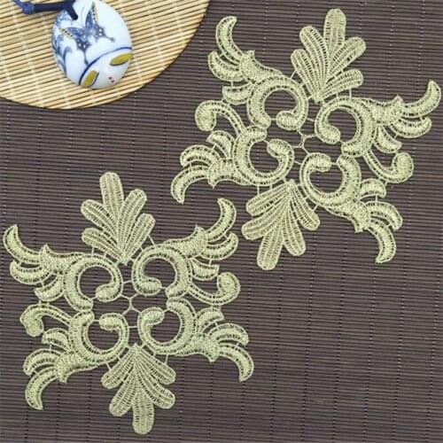 20Pcs 12.5X11cm Free Shipping Wedding Veil Head Ornaments Gold Lace Applique Lace Trim Dress DIY Lace Accessories BD0084