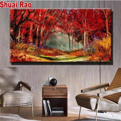 Crystal Diamond Autumn Landscape 5d diy diamond painting Puzzle embroidery full square/round diamond mosaic Red Woods