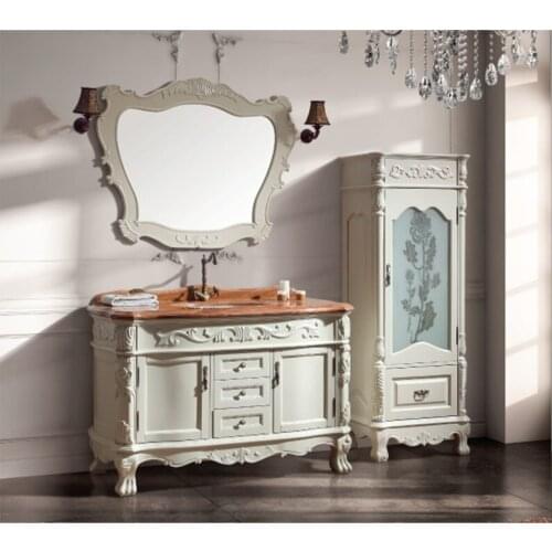 Solid wood antique bathroom cabinet with sink and counter top and mirror cabinet and classic bathroom vanity bathroom furniture