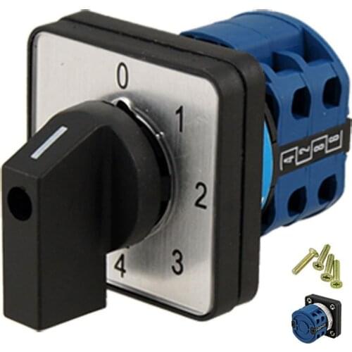 BHTS-8 Terminals 5 Positions Master Control Rotary Cam Switch 20A Black+Blue