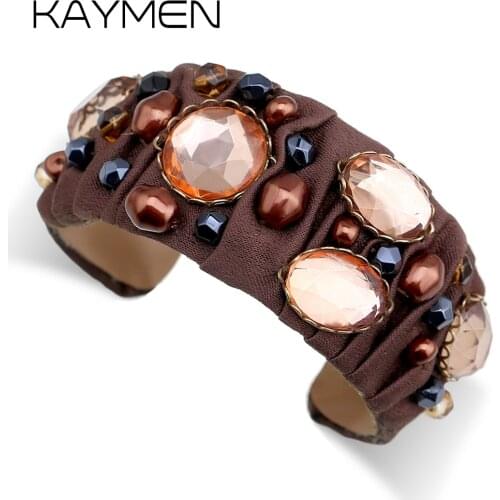 KAYMEN New Handmade Cuff Bracelet for Women, Hand-sewn Imitation Pearl and Crystals Statement Bangle Fashion Bracelet 3206