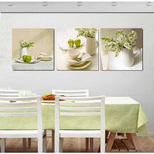 Dinning Kitchen Room Decorative Pictures 3 Pieces Still Life and Flower Canvas Painting Restaurant Cafe Tableware Decor Artwork