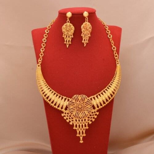 Dubai Jewelry sets 24K gold plated luxury African wedding gifts bridal bracelet necklace earrings ring jewellery set for women