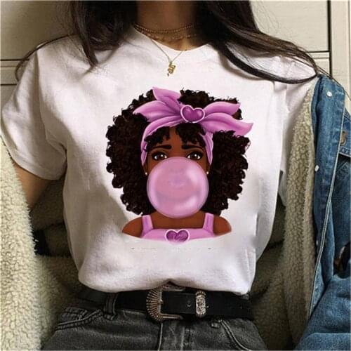 FIXSYS Casual Female T-shirt Cool Melanin Black Girl Print T Shirt Women Tops Hip Hop Harajuku Style Clothes Streetwear