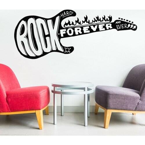 Guitar Rock Forever Wall Decal Kids Room Background Wall Decor Cartoon Skull Vinyl Music Pub Bar Window Stickers Decorative Z720