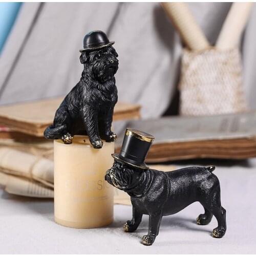 European-style simulation animal black dog jazz hat resin ornaments living room bedroom porch TV cabinet decoration craft