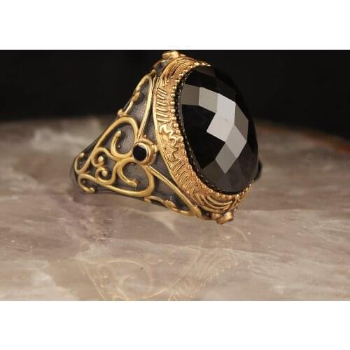 Black Zircon Stone Edging Plated 925 Sterling Silver Men 'S Ring