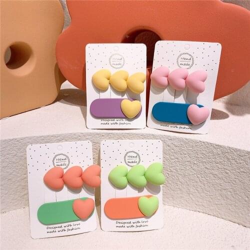 2PCS Korean Fashion Hair Pins Baby Girls Hair Accessories Children Hair Grips Barrettes Kid Hairpin Cartoon Heart Shape Headwear