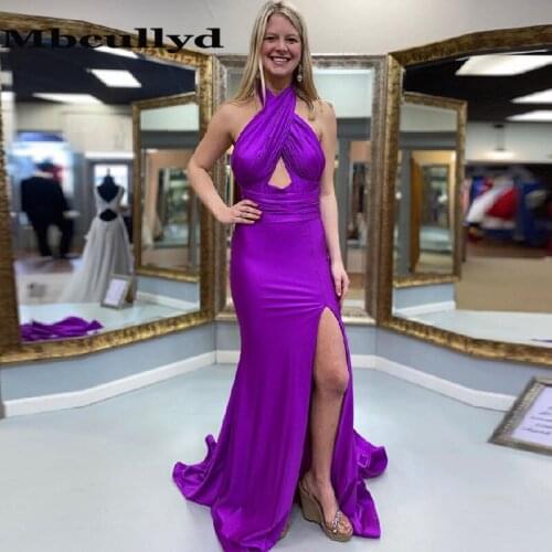 Mbcullyd Halter Mermaid Prom Dresses Long 2020 Sexy Backless Split Evening Dress For Women Elastic vestidos de fiesta de noche