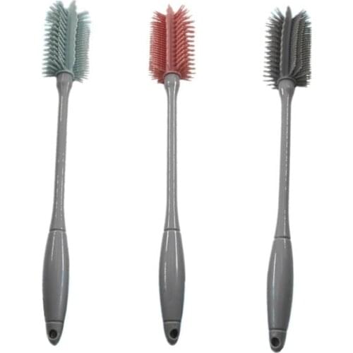 Multi Purpose for Household Kitchen Supplies Milk Bottle Brush Cup Scrubber Silicone 1Pcs Long Handle Cleaning Tool 3Colors