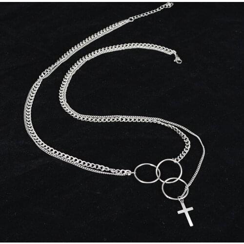 Multi-level circle cross layered necklace for women punk Stainless Steel necklace hip hop jewelry dropshipping