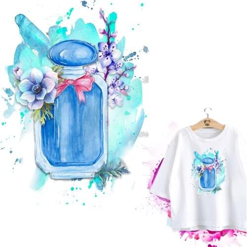 Iron-on Transfers For Clothing Stickers Vinyl Beautiful Flower Perfume Patch Sticker on Clothes Stripe Heat Transfer Patches DIY