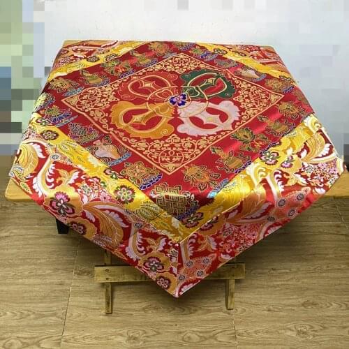 Wholesale Buddhist supply Tibet family home Buddhism Temple eight Auspicious Vajra Embroidery Cross Vajra Altar Table cloth Deco