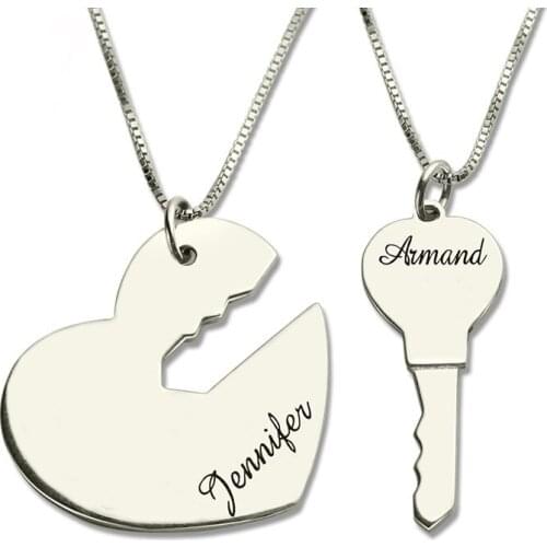 Fashion Stainless Steel Couple Custom Personalized Names Necklace Heart Key Patterns Unique Necklaces Set Anniversary Gift