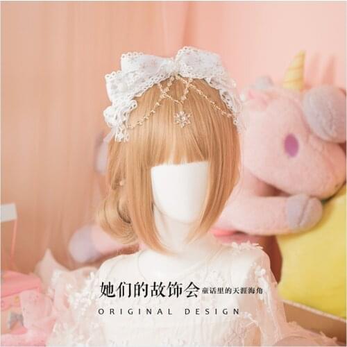 Handmade DIY Bow Hair Bands Lolita Hand Made Snowflake PURE White KC Hair Clip Headdress Lolita Necklace
