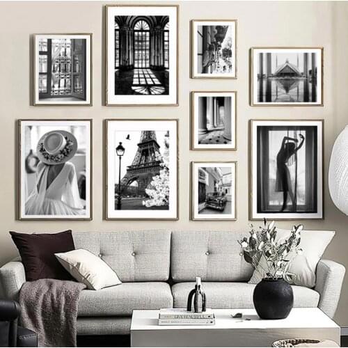 French Architecture Retro Poster Paris Tower Elegant Girl Black White Fashion Art Canvas Painting Nordic Modern Home Decoration