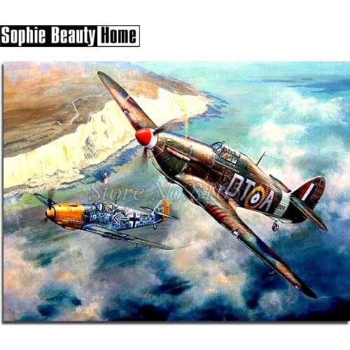 Needlework 5D Diy Diamond Painting Cross Stitch Fighter Plane Diamond Embroidery Full Drill Diamond Scenic Mosaic Picture 18B046