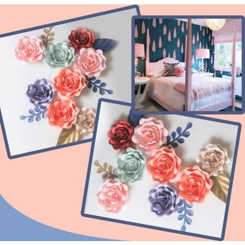 DIY Artificial Flowers Fleurs Artificielles Backdrop Giant Paper Flowers 8PCS+ 5 Leave Wedding Party Decoration Living Room
