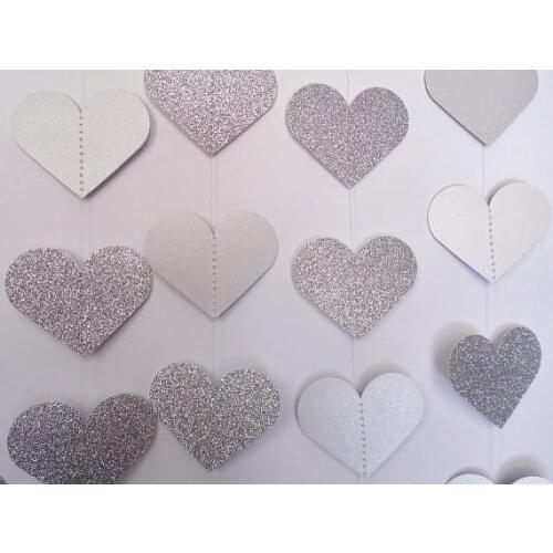 Silver Glitter Heart Garland, Paper Heart Garland, Wedding Reception Decor, Bridal Shower Decoration