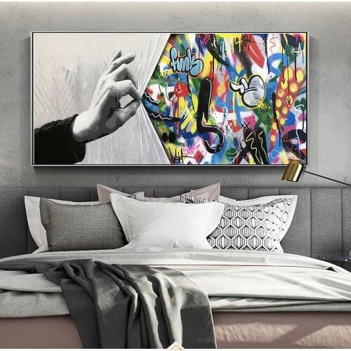 Modern Hands Behind The Curtain Graffiti Art Paintings on the Wall Art Posters and Prints Street Art Canvas Pictures Home Decor