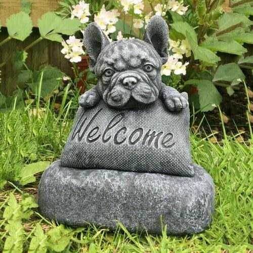 French-Bulldog Statue Garden Decoration Welcome Sign Resin Craft Ornament Indoors Outdoors Sculpture A1