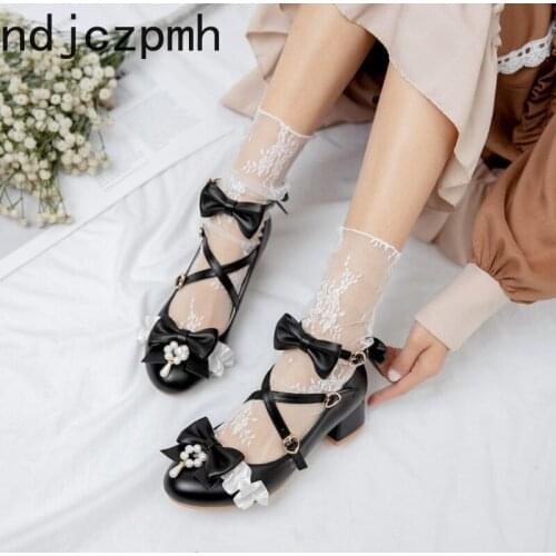 Spring and Autumn Woman Pumps Shoes Brand New Pearl Party Design Sweet Lolita Style Butterfly-knot Mixed Colors Big Size 28-48